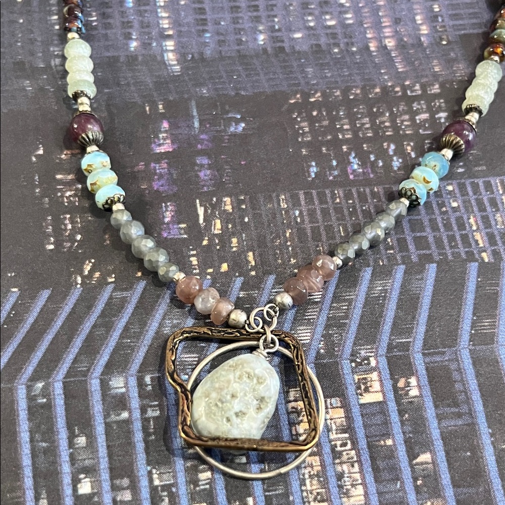 ANNE VAUGHAN  DESIGNED BOHO BEADED NECKLACE, with gemstone